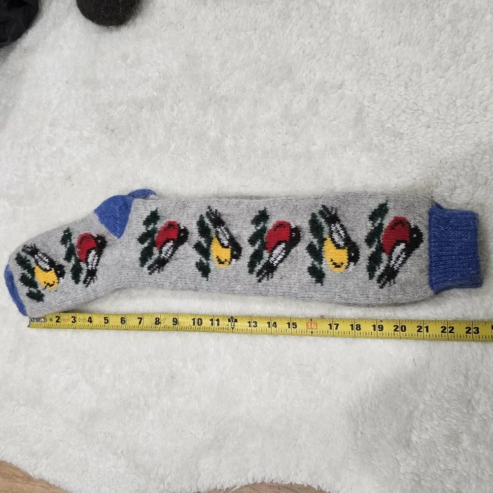 Handmade 100% Natural Goat Down Socks Fuzzy Warm Wool Knitted Bird Motif Large‎